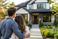 Real estate property tips for first-time home buyers viewing a modern house.